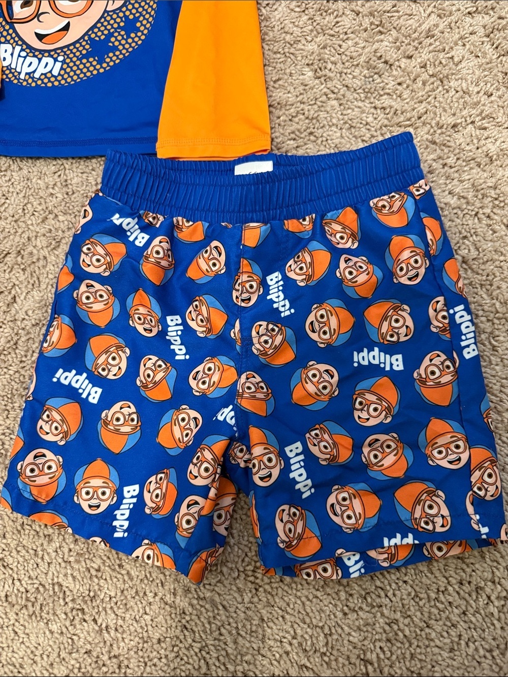 Blippi Kids Orange & Blue Long-Sleeve Rashguard and swim trunks set size 3T - Picture 3 of 6